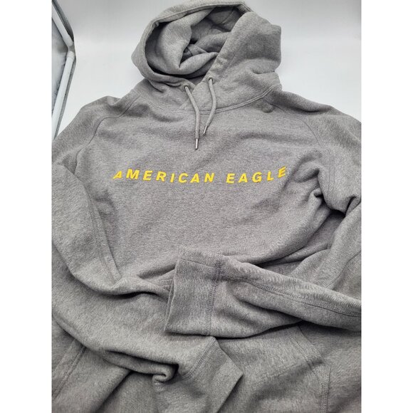 American Eagle Hoodie Sweatshirt Gray Yellow Mens SZ LG Y2k Grunge Skater - Picture 8 of 9